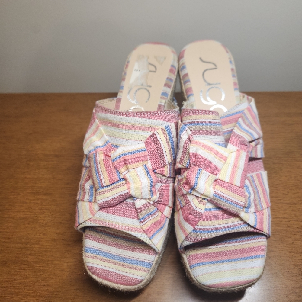 Striped Platform Espadrille Wedge Sandals Women’s Size 8.5 Pastel Bow Slide